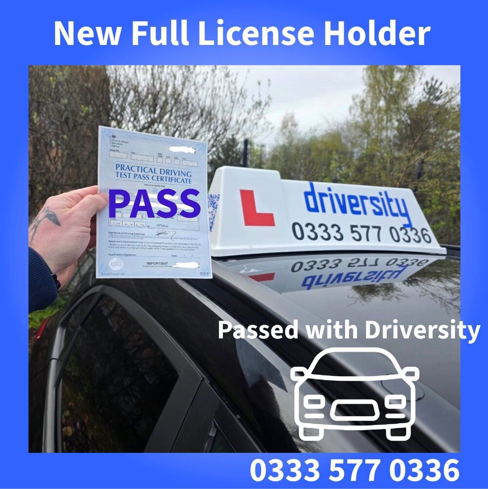 A pupil holding their practical driving test pass certificate — passed with Driversity